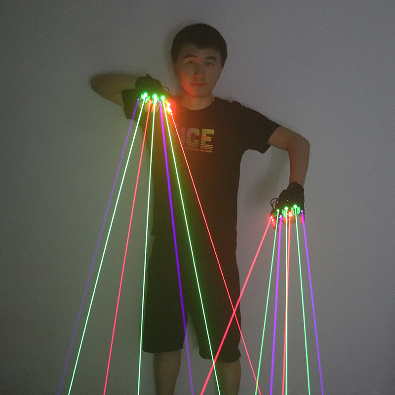 Industrial Laser Projector - Zielono-czerwono-niebieskie rękawice laserowe z 7-częściową latarką